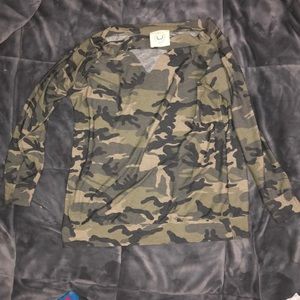 Off the shoulder camouflage shirt